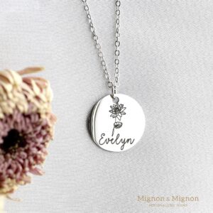 MignonandMignon Gold Personalized Gift for Her Birth Flower Necklace Name Necklace Flower Jewelry Floral Bouquet Mothers Day Gift Personalized Jewelry - LCN-FL-G