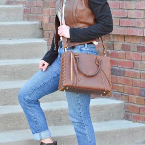 Lady Conceal Concealed Carry Emma Satchel - Womens Shoulder Bag & Crossbody Purse with Removable Gun Holster-Distressed Brown