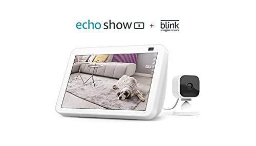 Echo Show 8 (2nd Gen, 2021 release) - Glacier White bundle with Blink Mini