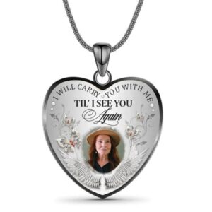 Drawelry Personalized Photo Memorial Necklace Customized Picture Pendant With Angel Wings Sterling Silver Snake Chain for Women Men Heart Memory Necklace Jewelry Gift for Anniversary Loving Memory