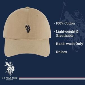 U.S. Polo Assn. mens U.s. Polo Assn. Washed Twill Cotton Adjustable Hat With Pony Logo and Curved Brim Baseball Cap, Khaki, One Size US