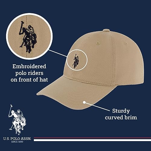 U.S. Polo Assn. mens U.s. Polo Assn. Washed Twill Cotton Adjustable Hat With Pony Logo and Curved Brim Baseball Cap, Khaki, One Size US