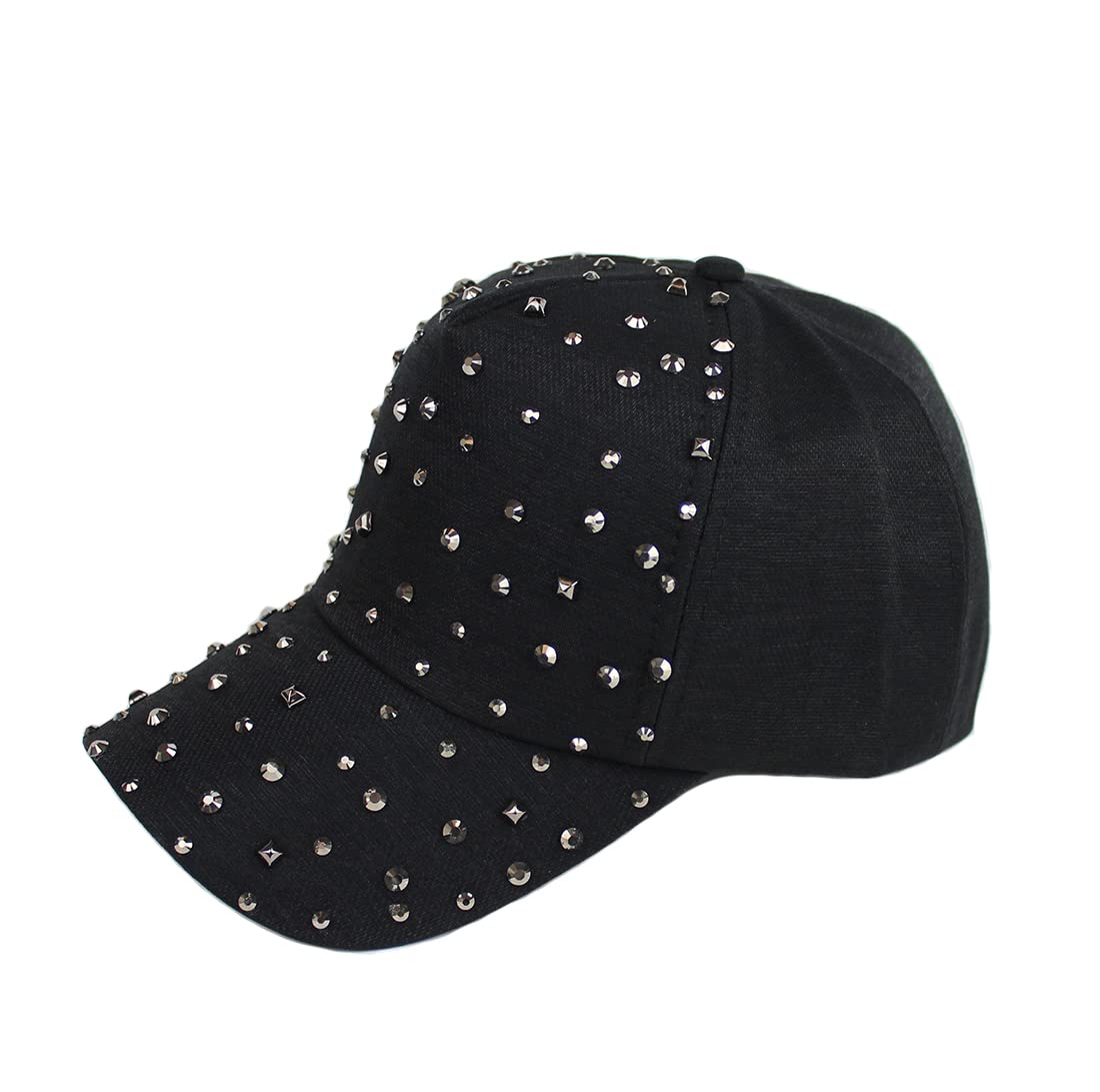 Gudessly Adjustable Breathable Rhinestone Baseball Cap for Women Bling Sequins