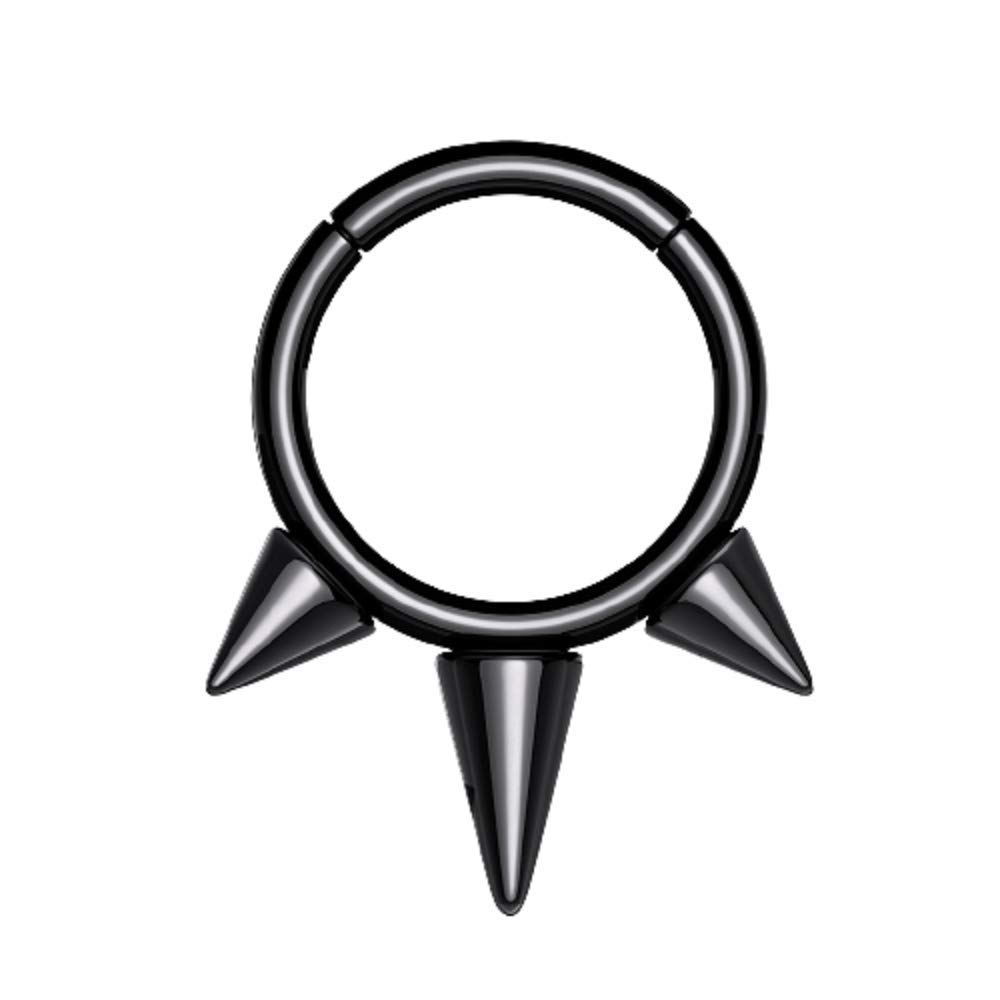 Pierced Owl 16GA G23 Implant Grade Titanium Spiked Cartilage Helix Daith Septum Hinged Segment Ring (Black)