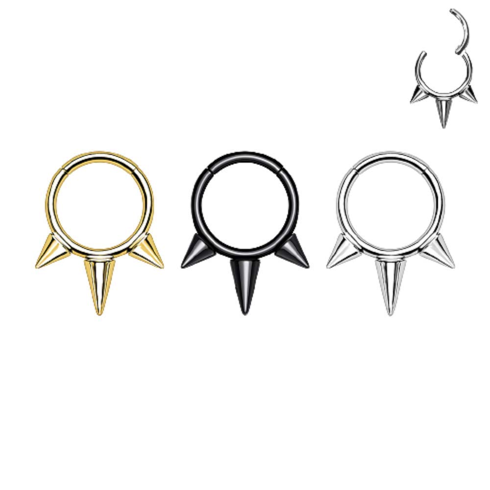 Pierced Owl 16GA G23 Implant Grade Titanium Spiked Cartilage Helix Daith Septum Hinged Segment Ring (Black)