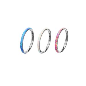 Pierced Owl 16GA G23 Implant Grade Titanium Synthetic Opal Lined Outer Hoop Cartilage Helix Conch Hinged Segment Ring (White, 8mm Diameter)