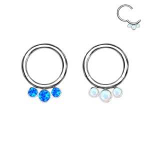 Pierced Owl 16GA G23 Implant Grade Titanium Triple Bezel Set Synthetic Opal Lined Hoop Cartilage Helix Daith Septum Hinged Segment Ring (White, 10mm Diameter)