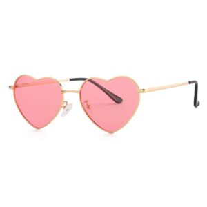 polarized heart shaped sunglasses for women metal frame cute lovely glasses 100% uv protection (gold/clear pink)