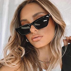 BOJOD 2Pack Small Square Cat Eye Sunglasses for Women Trendy Retro Skinny Cool 90s Sunglasses Black+Tortoise