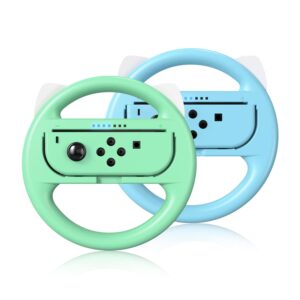 momen switch steering wheel for nintendo switch accessories，racing wheels for mario kart 8 deluxe，compatible with switch joycon controllers（2 pack，blue & green）