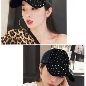 Gudessly Adjustable Breathable Rhinestone Baseball Cap for Women Bling Sequins