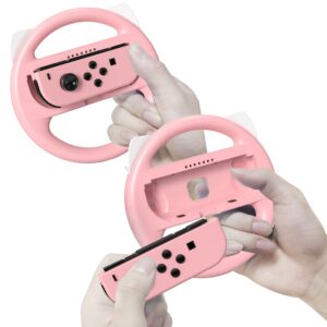 momen Switch Steering Wheel for Nintendo Switch Accessories，Racing Wheels for Mario Kart 8 Deluxe，Compatible with Switch JoyCon Controllers, 2 Pack，Blue & Pink