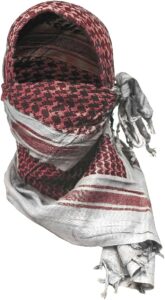 m mcguire gear shemagh tactical scarf, middle eastern desert scarf, arab scarf, keffiyeh, military style, 42" x 42", bandana, hood, white/red, 100% cotton