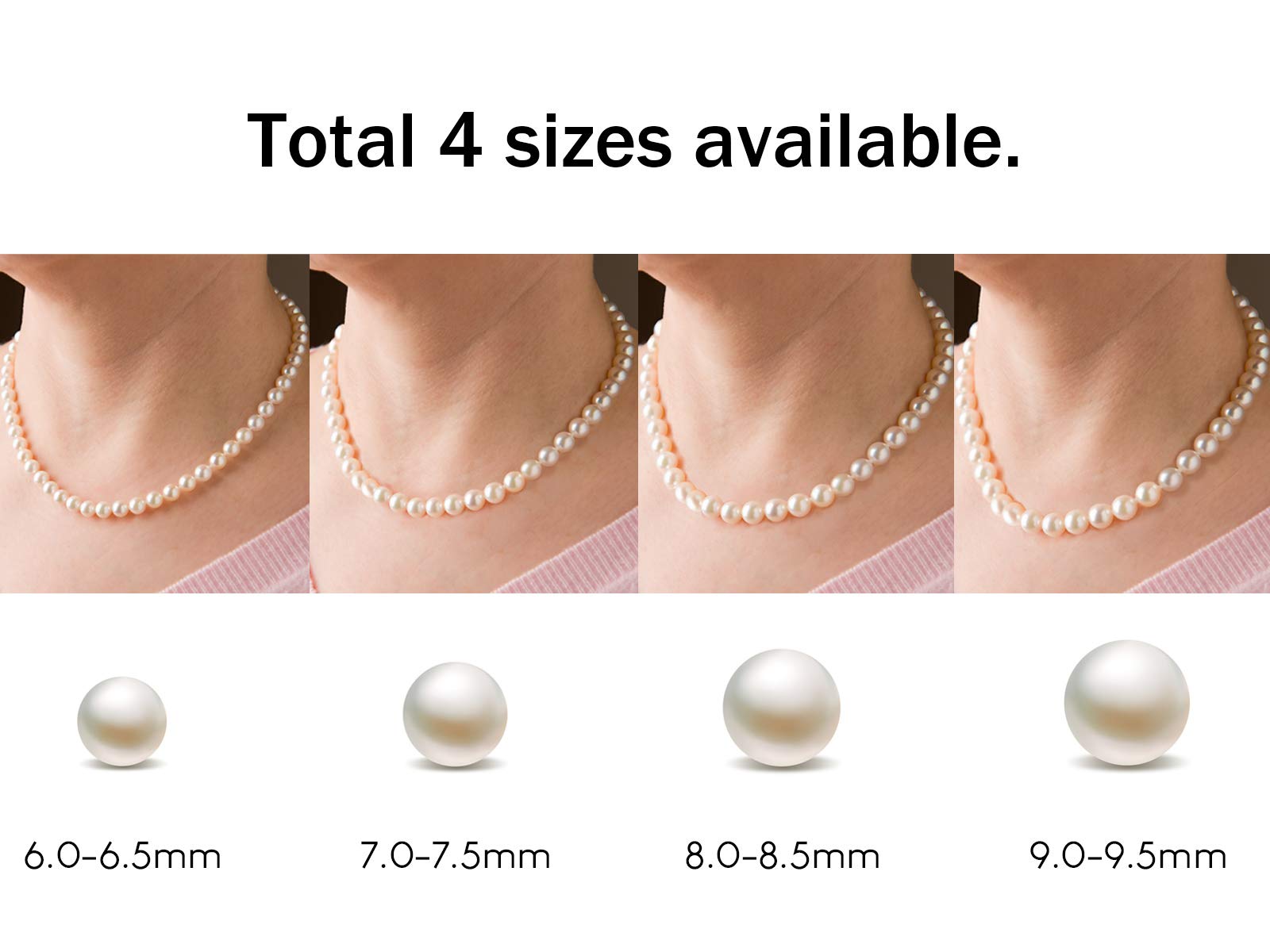 SWEETV 8.0-8.5mm Pearl Necklace for Women Round White Pearl Strand Necklaces in 18" Princess Length Sterling Silver Pearl Necklace for Anniversary Mother's Day