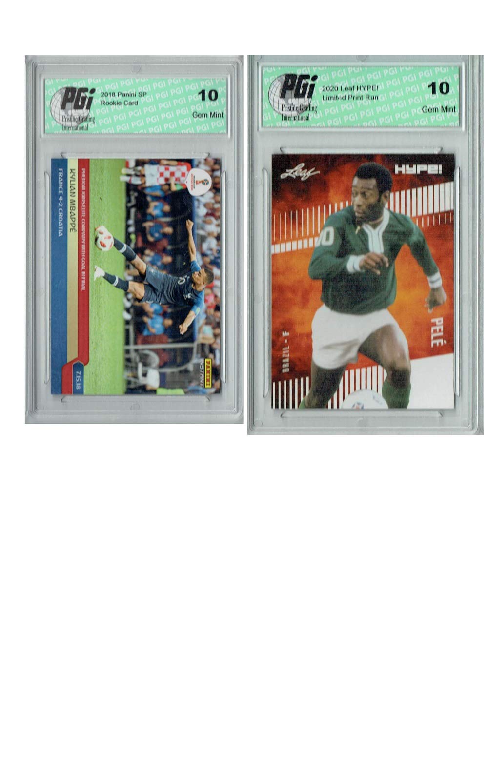 2) Kylian Mbappe 2018 Panini Instant #282 & Pele 2020 Leaf HYPE! #45 PGI 10 Lot