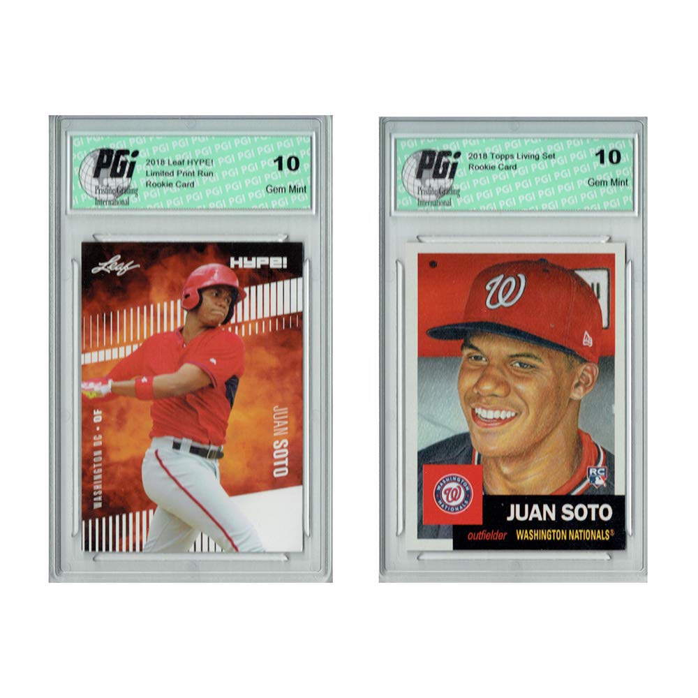 2) Juan Soto 2018 Leaf Hype #15, Topps Living Set #43 Rookie Card Lot PGI 10