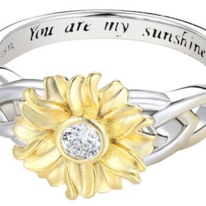 YL Sunflower Rings 925 Sterling Silver Cubic Zirconia Flower Leverback Jewelry for Women-size 7