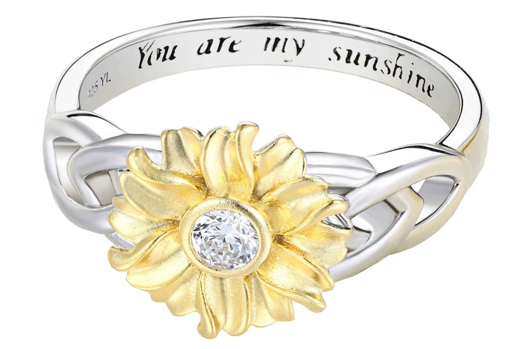 YL Sunflower Rings 925 Sterling Silver Cubic Zirconia Flower Leverback Jewelry for Women-size 7