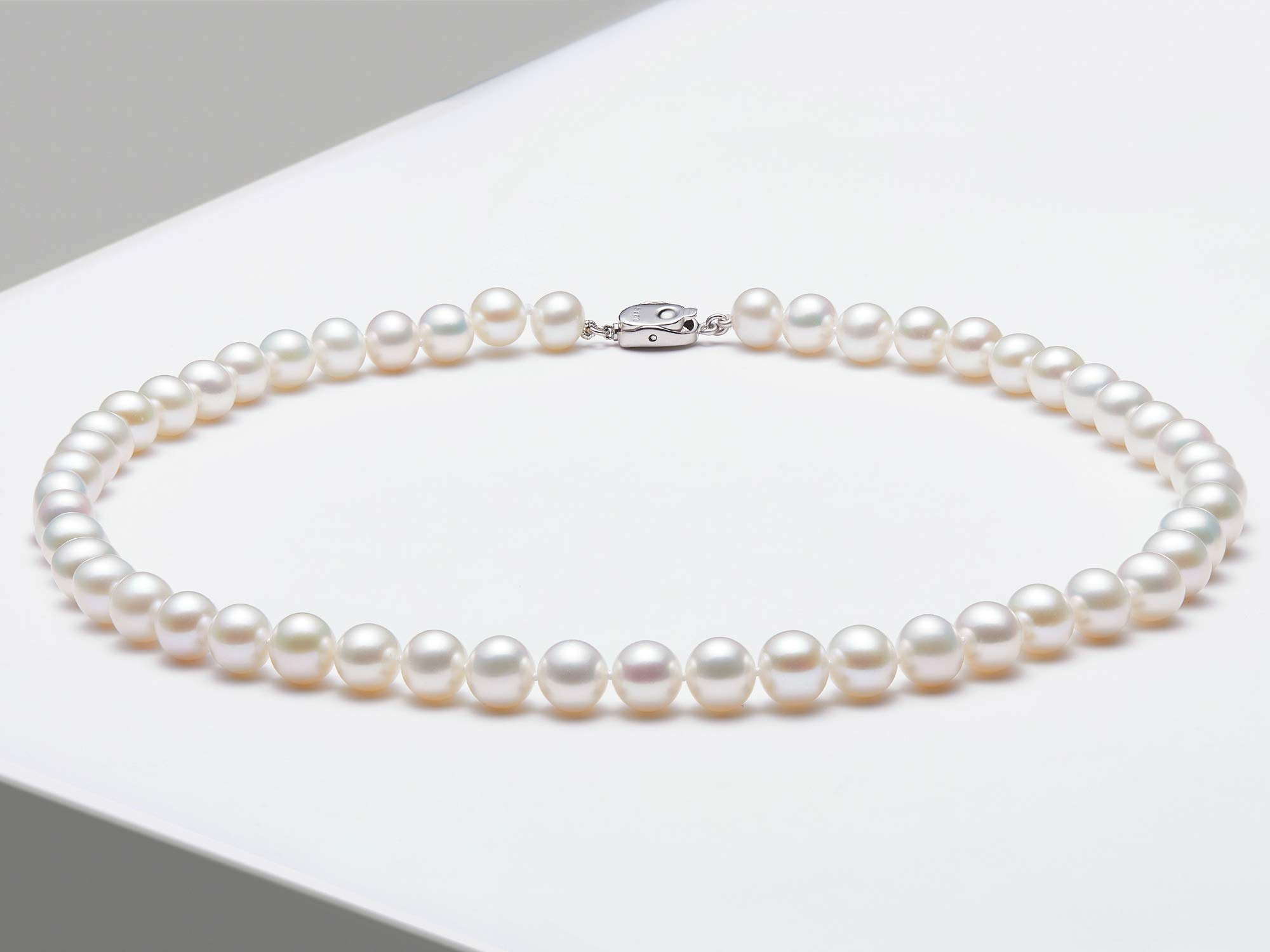 SWEETV 8.0-8.5mm Pearl Necklace for Women Round White Pearl Strand Necklaces in 18" Princess Length Sterling Silver Pearl Necklace for Anniversary Mother's Day