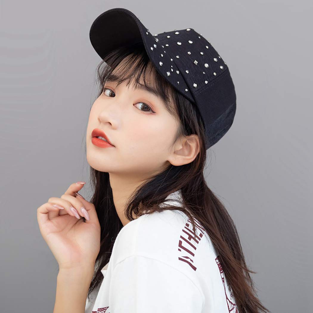 Gudessly Adjustable Breathable Rhinestone Baseball Cap for Women Bling Sequins