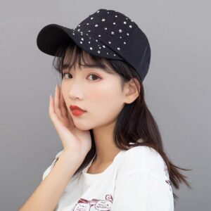 Gudessly Adjustable Breathable Rhinestone Baseball Cap for Women Bling Sequins