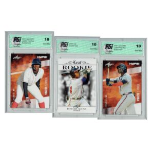 3) ronald acuna jr 2018 leaf hype #1, 1a, exclusive #ra-13 rookie card lot pgi10