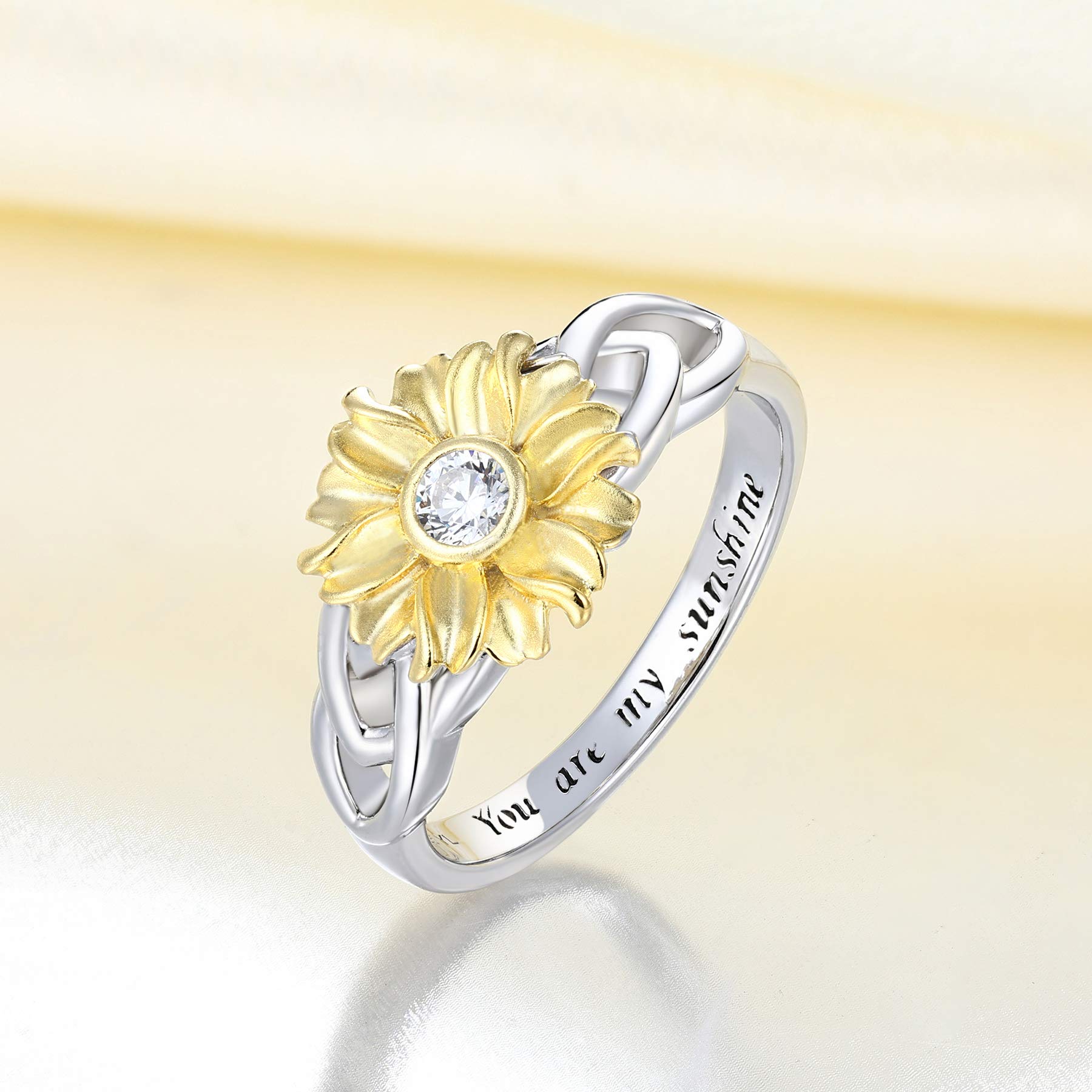 YL Sunflower Rings 925 Sterling Silver Cubic Zirconia Flower Leverback Jewelry for Women-size 7