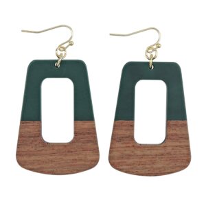 COIRIS Natural Wood Resin Spliced Hoop Dangle Green Earrings for Women(ER1181-Rectangle Green)