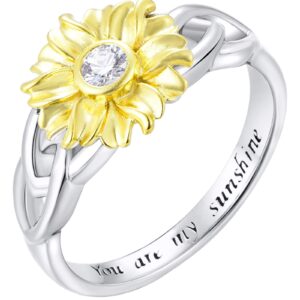 YL Sunflower Rings 925 Sterling Silver Cubic Zirconia Flower Leverback Jewelry for Women-size 7