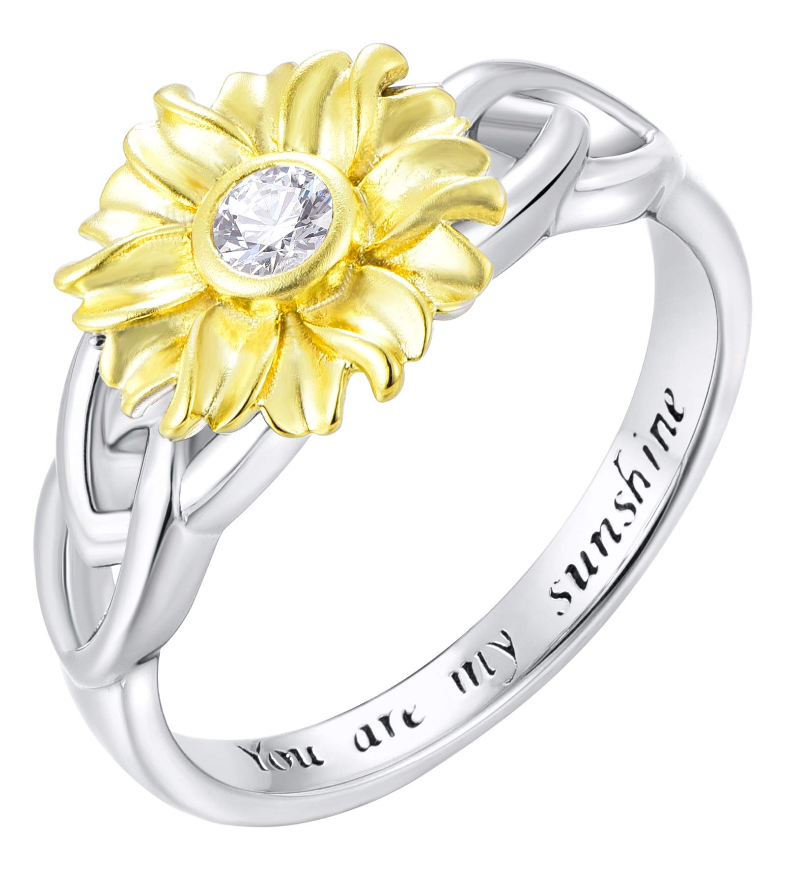 YL Sunflower Rings 925 Sterling Silver Cubic Zirconia Flower Leverback Jewelry for Women-size 7