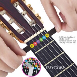 2 PCs Self Adhesive Guitar Fretboard Stickers & 6 Picks - Color Coded Note Decals Fingerboard Frets - Best Guitar learning Tools for Beginner Learner