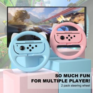 momen Switch Steering Wheel for Nintendo Switch Accessories，Racing Wheels for Mario Kart 8 Deluxe，Compatible with Switch JoyCon Controllers, 2 Pack，Blue & Pink