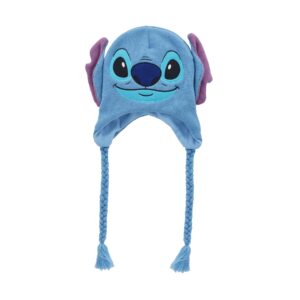 disney lilo and stitch peruvian winter beanie hat, knitted stocking cap with tassels, blue