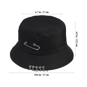 BESTOYARD Chic Unisex Bucket Hat Sunhat Bonnie Caps Summer Packable with Pin Piercing Decorations (Black), 30 x30 x 10 cm