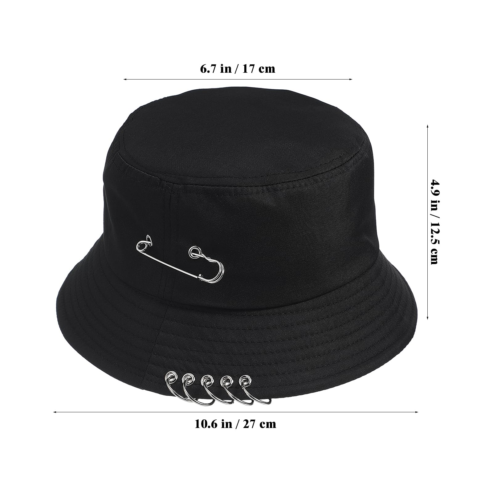 BESTOYARD Chic Unisex Bucket Hat Sunhat Bonnie Caps Summer Packable with Pin Piercing Decorations (Black), 30 x30 x 10 cm