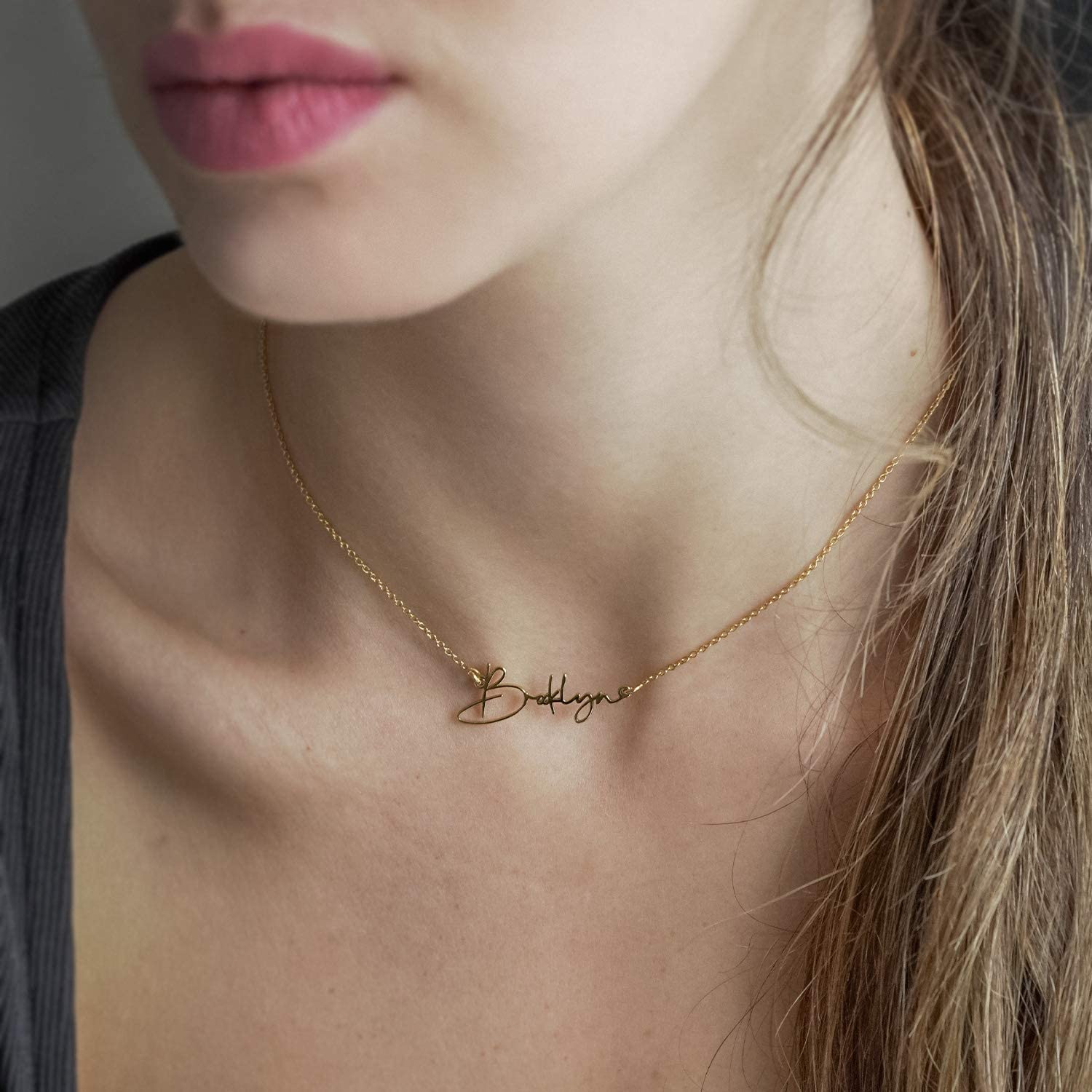 Oak&Luna - Belle Personalized Name Necklace - Signature Style Custom Necklace - in Sterling Silver or Gold Plating - Jewelry Gift for Women Wife Her - Mother's Day, Birthday (18k Gold Plating)