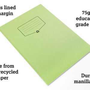 Silvine A4 Recycled Exercise Book - Lined With Margin (64 Pages) Green [Pack of 10]