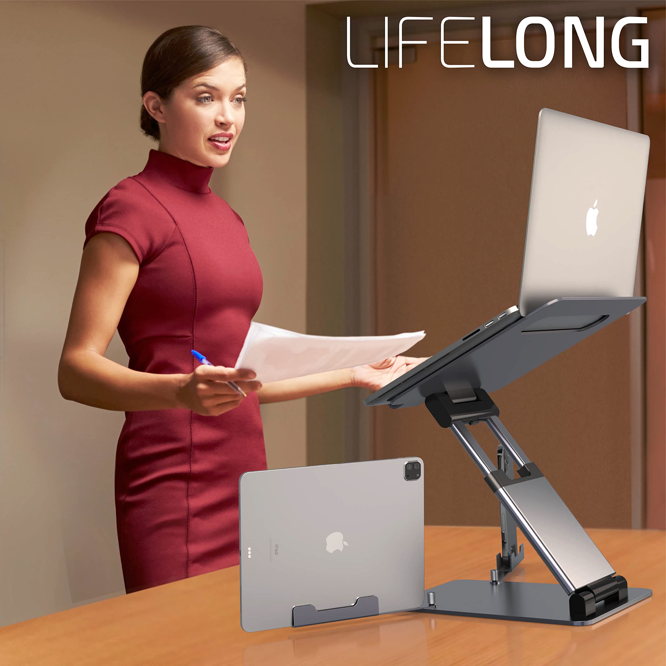 Ergonomic Laptop Stand for Desk, Adjustable Height up to 20", Laptop Riser Computer Pulpit Stand for Laptop, Portable Laptop Stands, Fits MacBook, Laptops 10 15 17 inches Laptop Holder and Laptop Desk