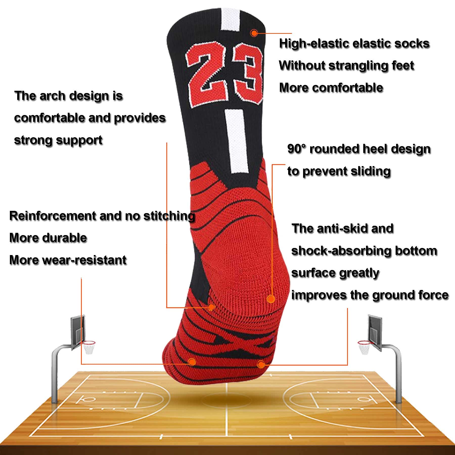 Bingfone 3 Pairs Basketball Socks,Compression Socks,Athletic Socks,Sport Socks for Men & Women,Running,Climbing (MJ-23)