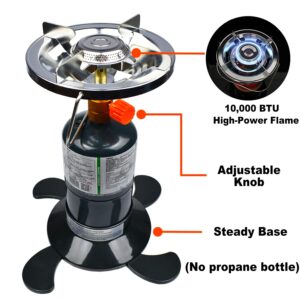 RANDDER Propane Stove Portable Camping Gas Stove 10,000 BTU Bottletop Single Adjustable Burner with 1 lb Tank Base Carrying Case Great for Backpacking Emergencies Outdoor