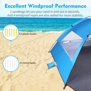 Beach Tent Sun Shelter for 2 Person, Portable Foldable Lightweight Waterproof Windproof, Easy Set Up for Family, Camping, Hiking, Mountaineering, Outdoor