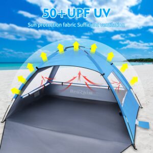 Beach Tent Sun Shelter for 2 Person, Portable Foldable Lightweight Waterproof Windproof, Easy Set Up for Family, Camping, Hiking, Mountaineering, Outdoor