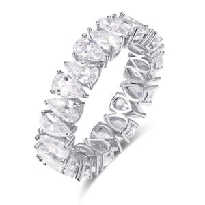 avecon eternity rings band for women 925 sterling silver stacking rings pear cut white cubic zirconia wedding ring size 6