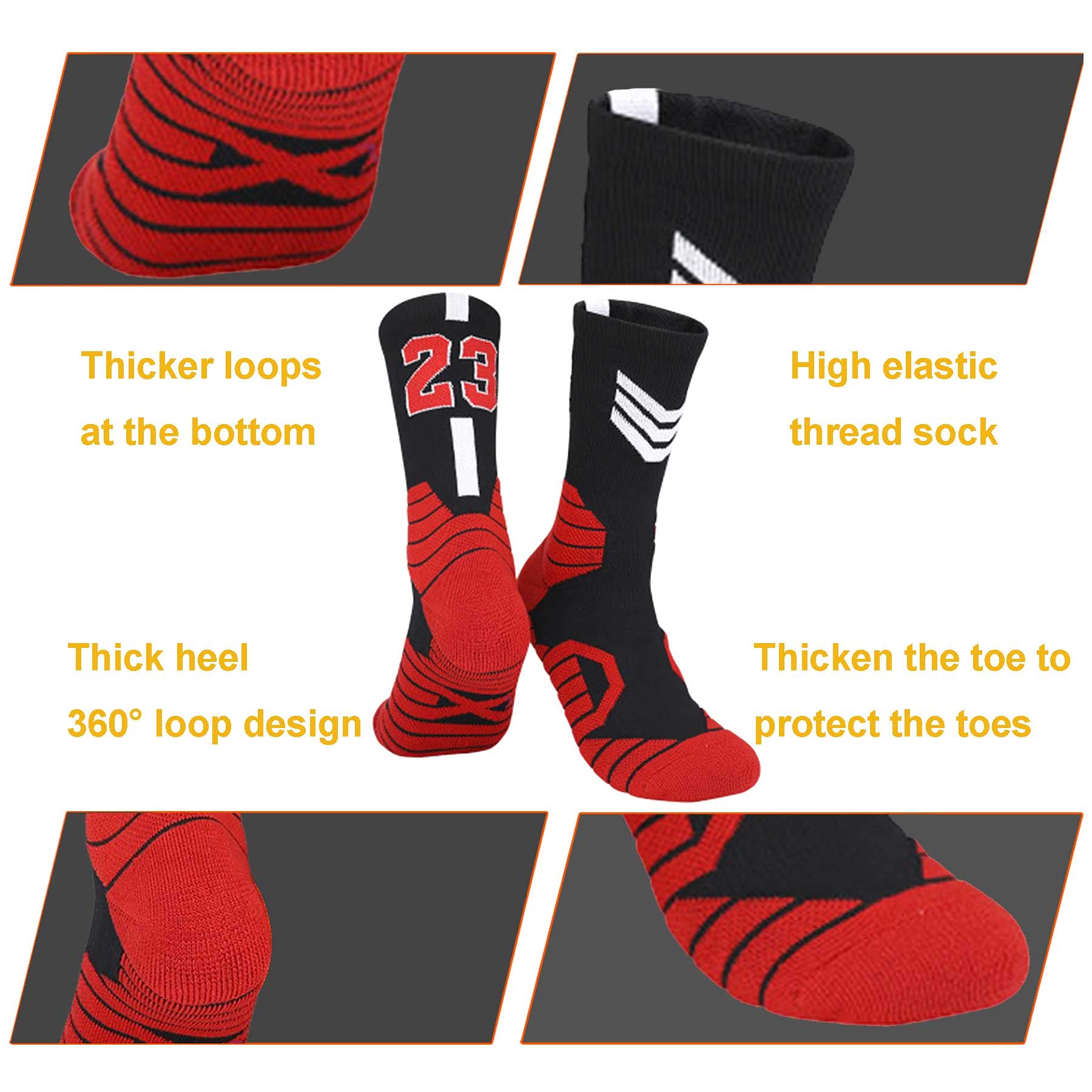 Bingfone 3 Pairs Basketball Socks,Compression Socks,Athletic Socks,Sport Socks for Men & Women,Running,Climbing (MJ-23)