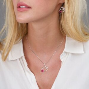 YL Hummingbird Necklace 925 Sterling Silver Heart Pendant Created Ruby Flower Jewelry for Women