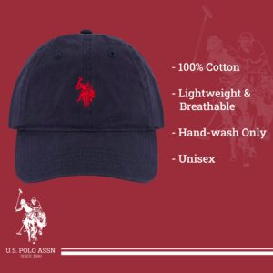 U.S. Polo Assn. mens U.s. Polo Assn. Washed Twill Cotton Adjustable Hat With Pony Logo and Curved Brim Baseball Cap, Navy Blue, One Size US