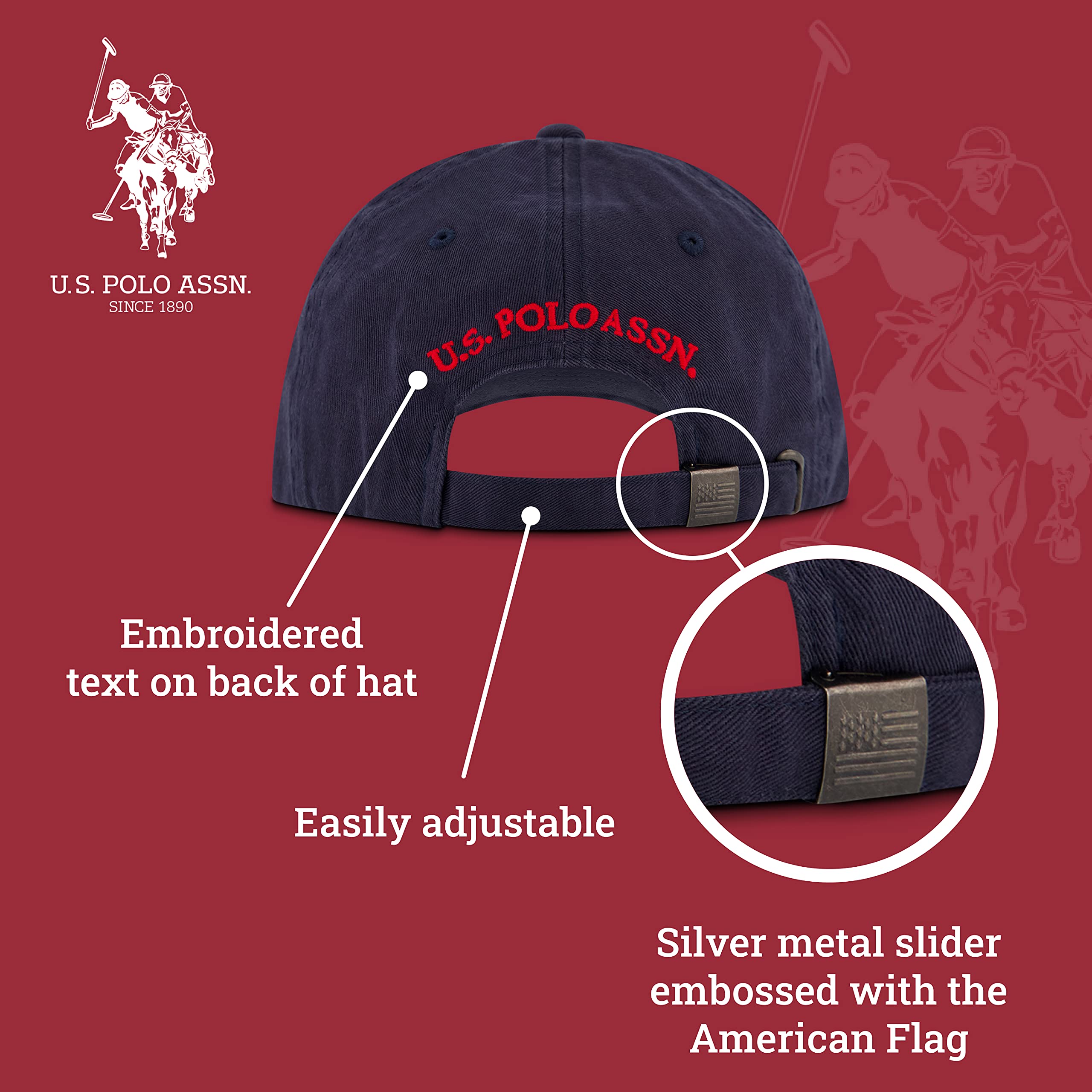 U.S. Polo Assn. mens U.s. Polo Assn. Washed Twill Cotton Adjustable Hat With Pony Logo and Curved Brim Baseball Cap, Navy Blue, One Size US