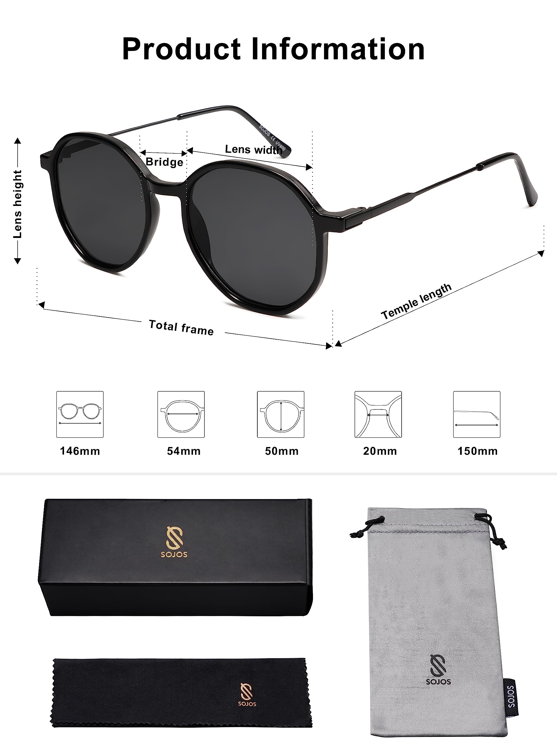 SOJOS Fashion Hexagon Round Sunglasses for Women Trendy Inspired Designer Style Big Shades Sunglasses Sunnies SJ2181 with Black Frame/Grey Lens