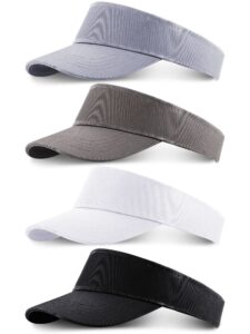 4 pieces kids sports sun visor hats empty top baseball cap running tennis hats (light gray, dark gray, white, black)