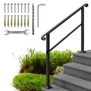 Metty Metal Handrails for Outdoor Steps - 1 to 4 Step Rails - Wrought Iron Railing, Indoor, Outdoor Stair Railing - Hand Rails for Indoor Stairs, Outdoor Handrail, Easy Install Stair Handrail, Black